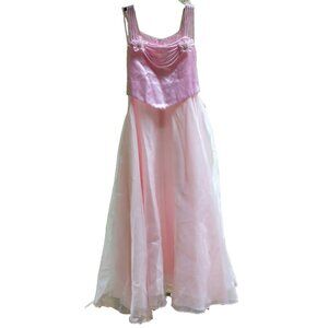 Kids Time Formal Pink Dress Party sz 12 Girls Satin Shiny Sheer Flower Wedding